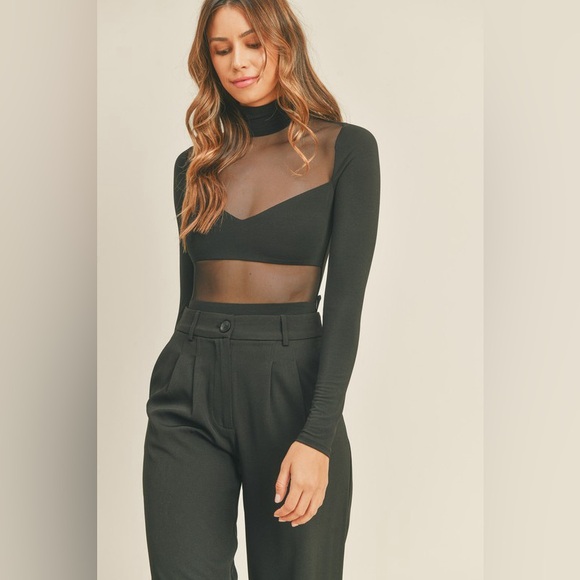 995. 🛑at cost Mable Mesh Bodysuit Black Mock Neck With Back Invisible Zipper - Picture 3 of 5